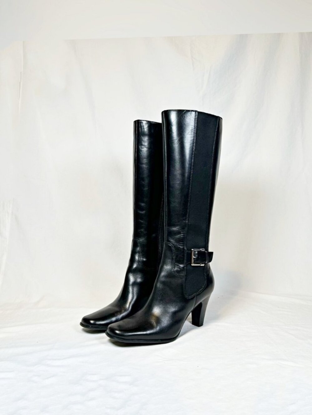 Anne Klein iFlex Black Leather Marcoe Knee High Zip Riding Boots~6~New